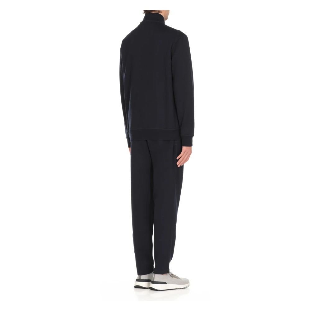 BRUNELLO CUCINELLI Blauwe Katoenmix Sweatshirt Hoge Hals Blue Heren