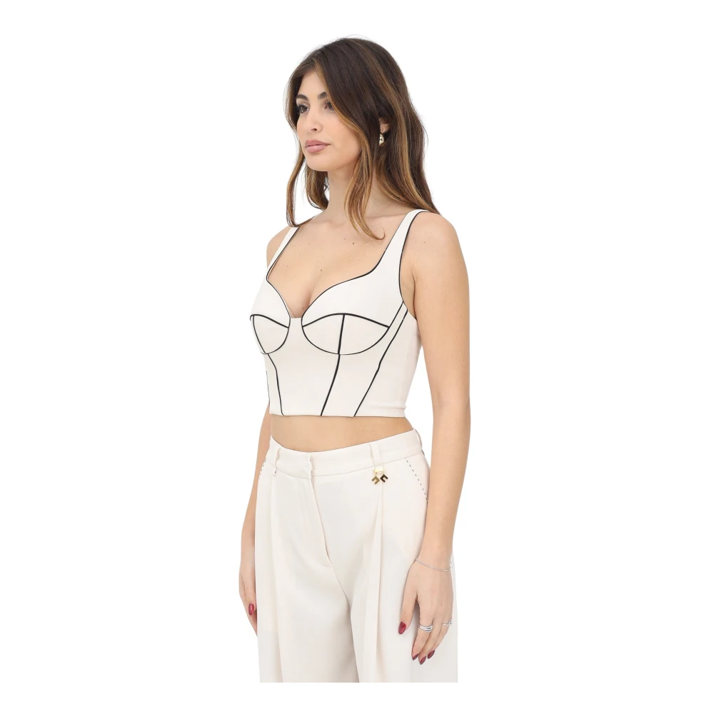 Elisabetta Franchi Witte Bustier met Zwarte Details White Dames
