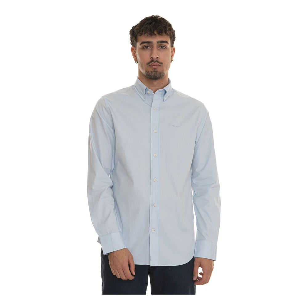 Gant Katoenen Knoop-Logo Shirt Blue Heren