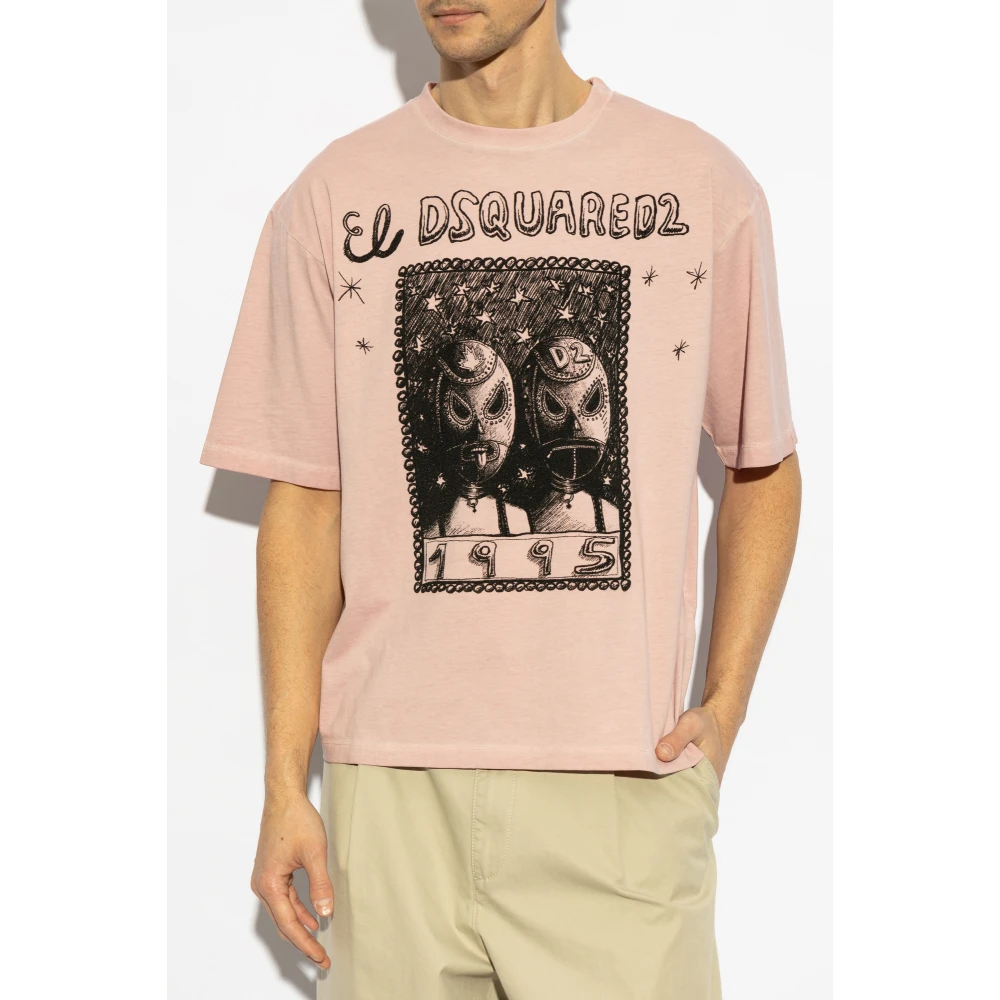 Dsquared2 T-shirt met geborduurd patroon Pink Heren