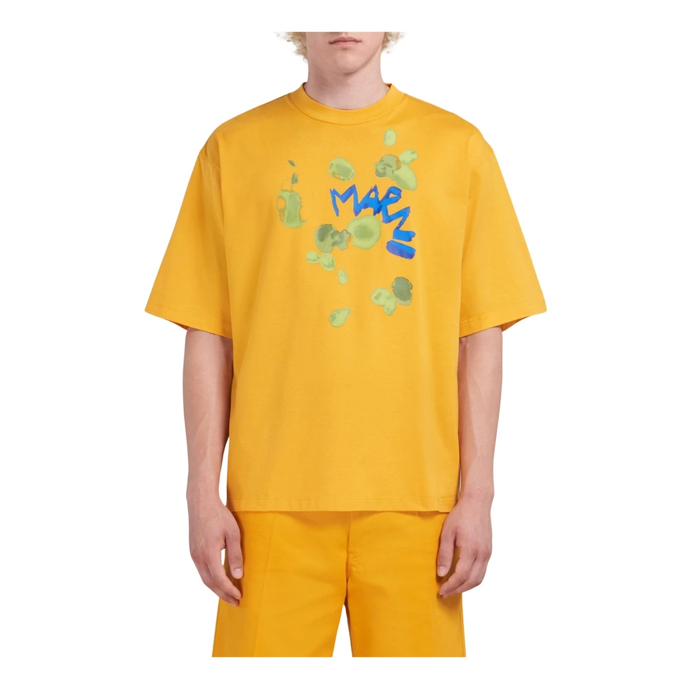 Marni Logo Ronde Hals T-Shirt Yellow Heren