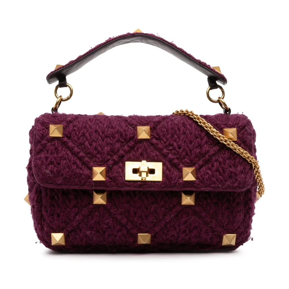 Valentino Vintage Women's Purple Pre-Owned Studded Top Handle Bag