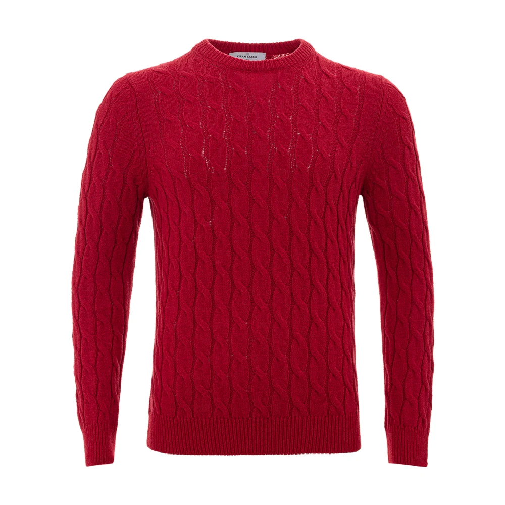 Gran Sasso Crew Neck Cable Knit Sweater Red Heren
