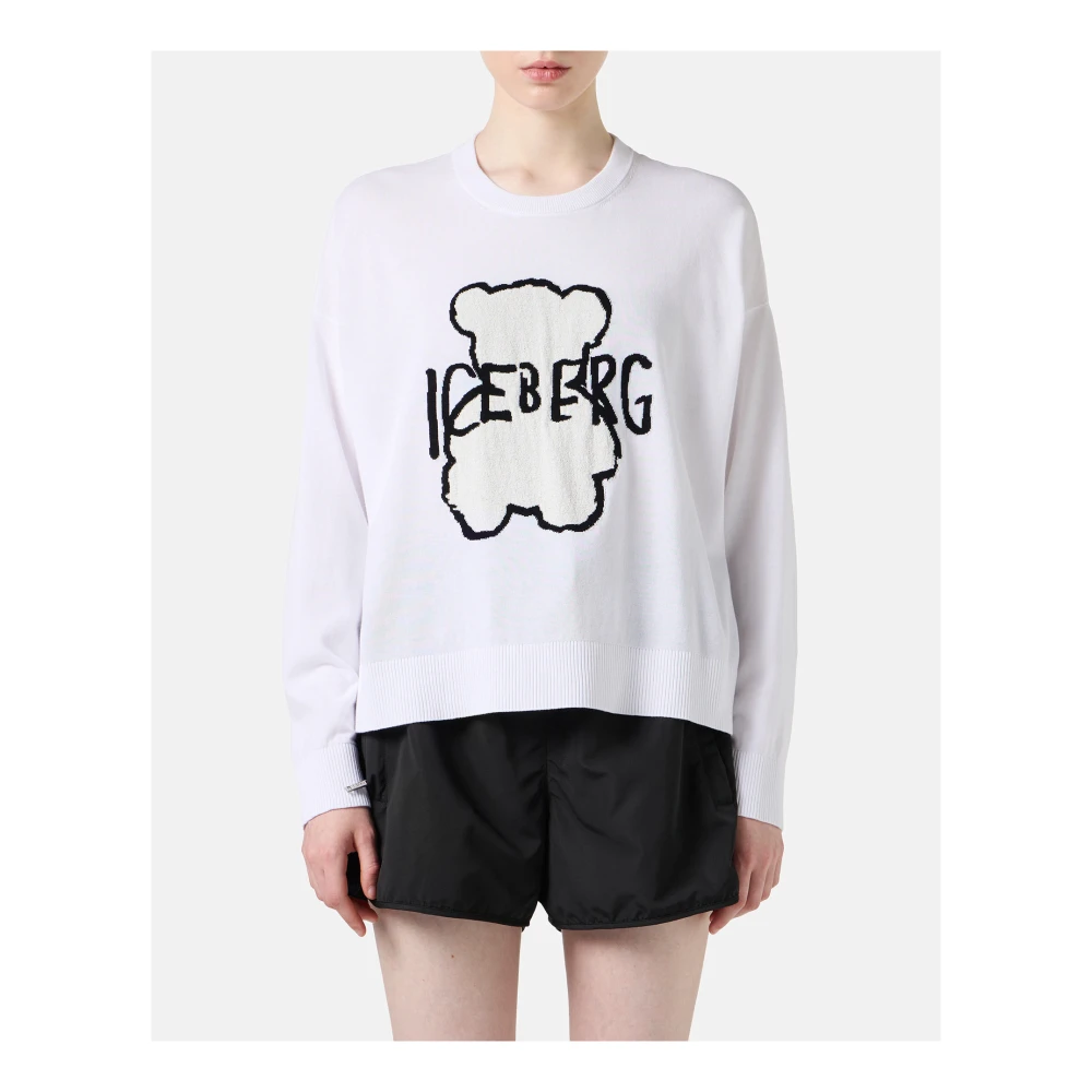 Iceberg Witte crew neck sweater van superdunne katoen White Dames