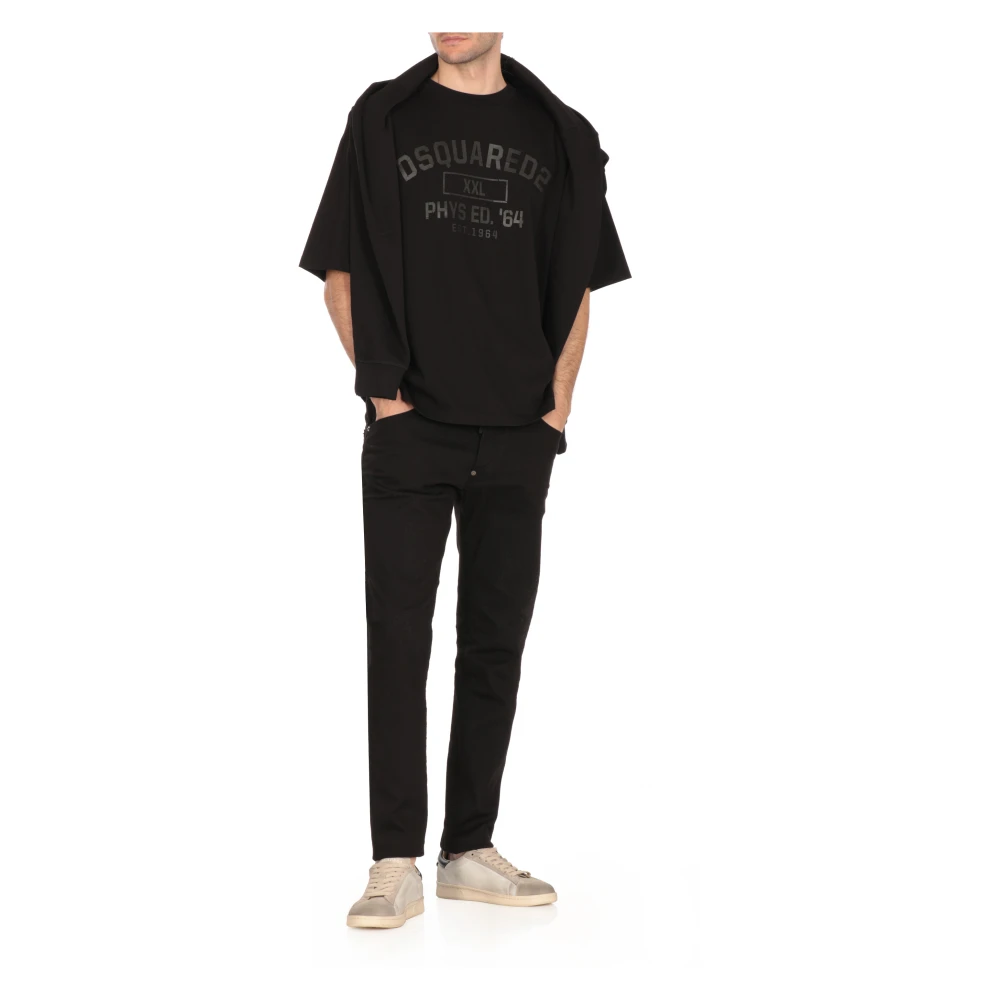 Dsquared2 Zwarte Katoenen T-shirt met Rubberen Logo Black Heren