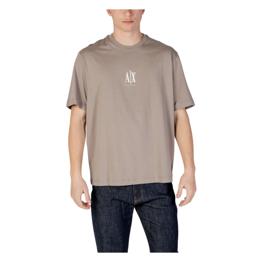 Armani Exchange , T-Shirts, Male, Brown, Xs, Printed Short Sleeve Round Neck T-Shirt - Image 3