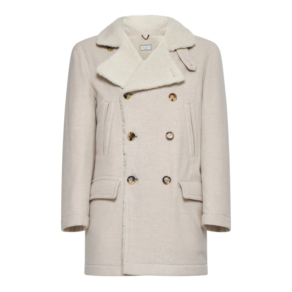 BRUNELLO CUCINELLI Ivory Cashmere Shearling Coat White Heren