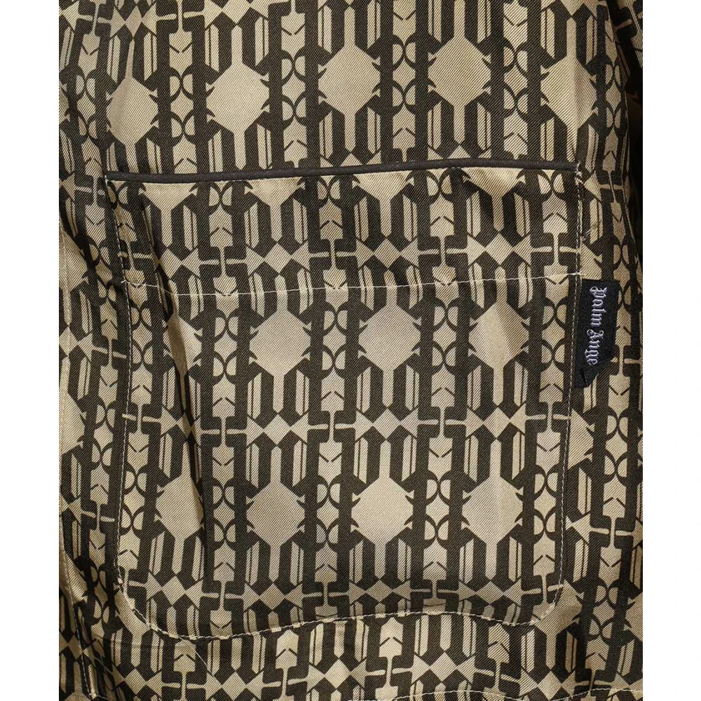 Palm Angels Zijden Pyjama Blouse Logo Print Beige Heren
