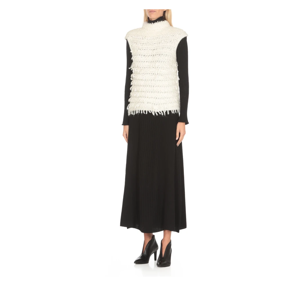 D.Exterior Ivoor Mouwloze Hoge Hals Sweater Beige Dames