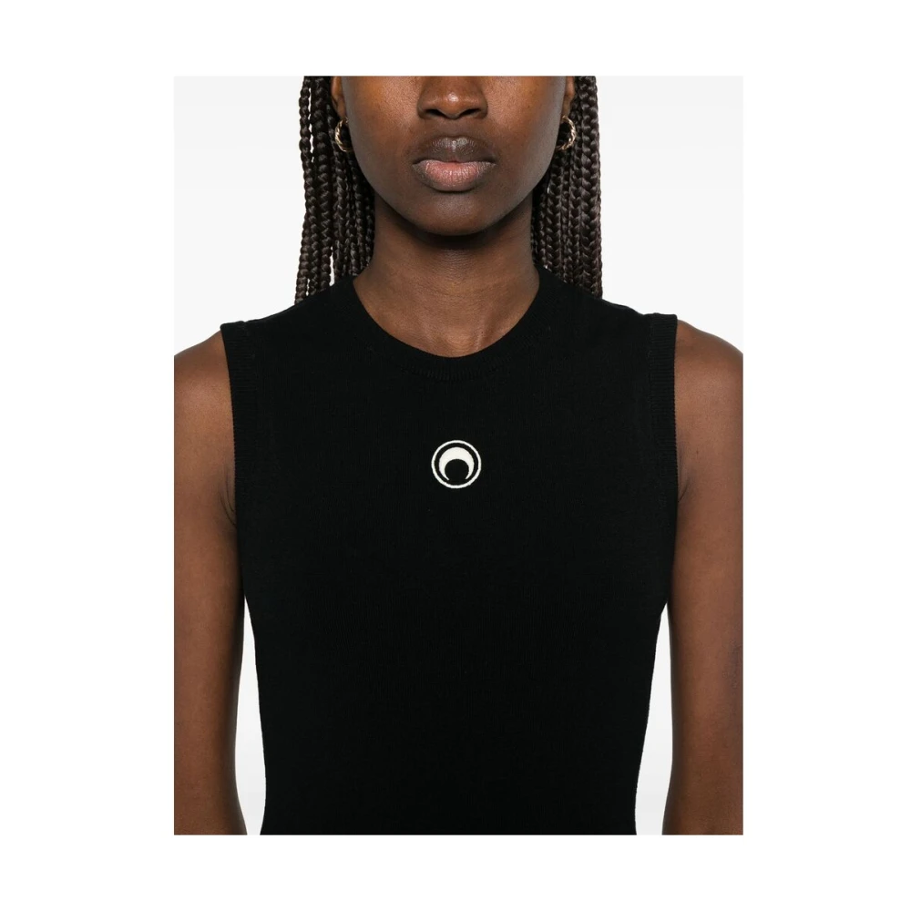 Marine Serre Zwarte Mouwloze Crew Neck Jurk Black Dames