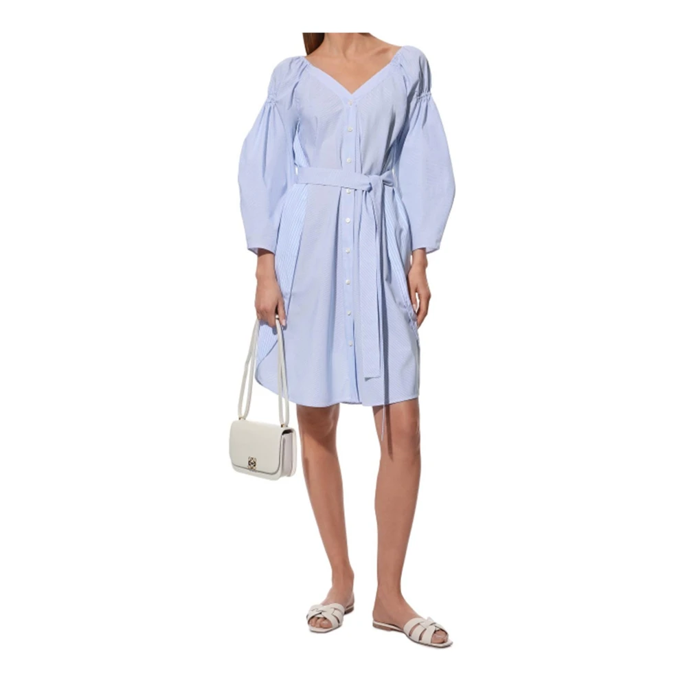 Stella Mccartney Katoenen V-hals Jurk met Riem Blue Dames