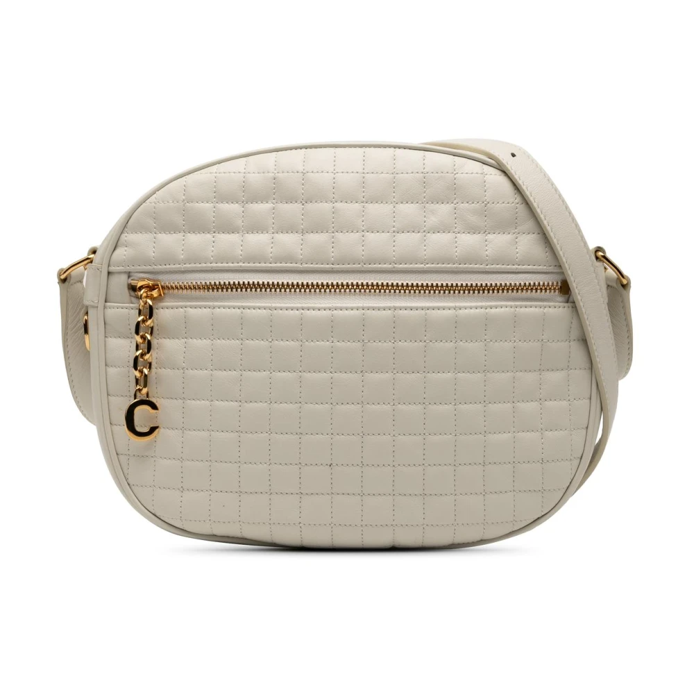 Celine Vintage Women's White Pre-Owned Quilted Leather Crossbody Bag