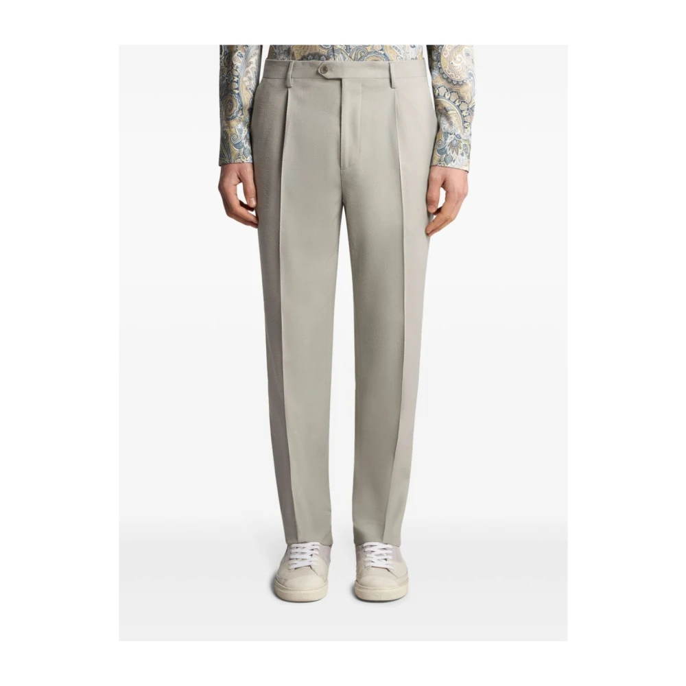 ETRO Cropped Pleat Trousers Gray Heren