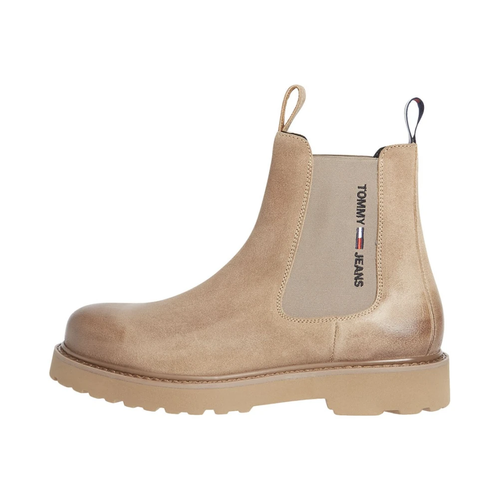 Tommy Hilfiger Suede Chelsea Boots Logo Print Cracked Earth Beige, Herr