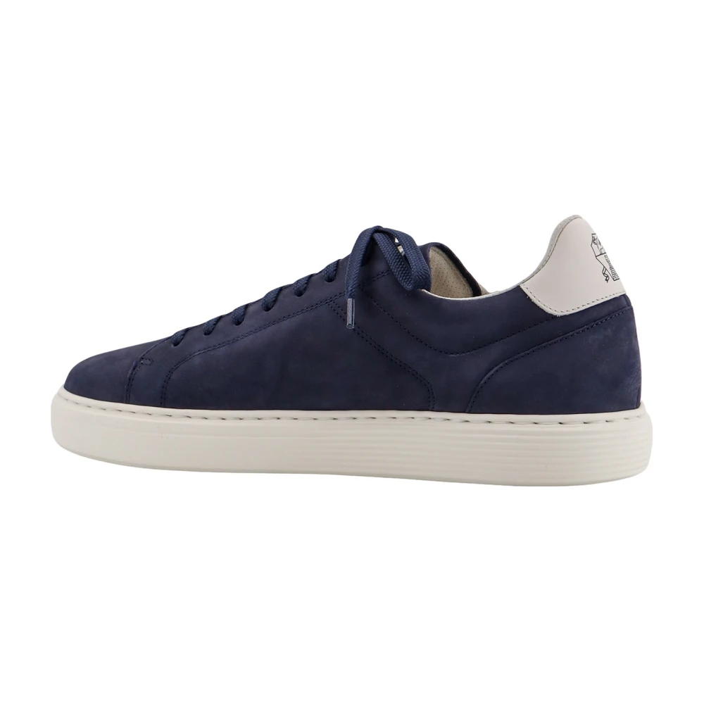 BRUNELLO CUCINELLI Suede Veterschoenen met Logo Print Blue Heren