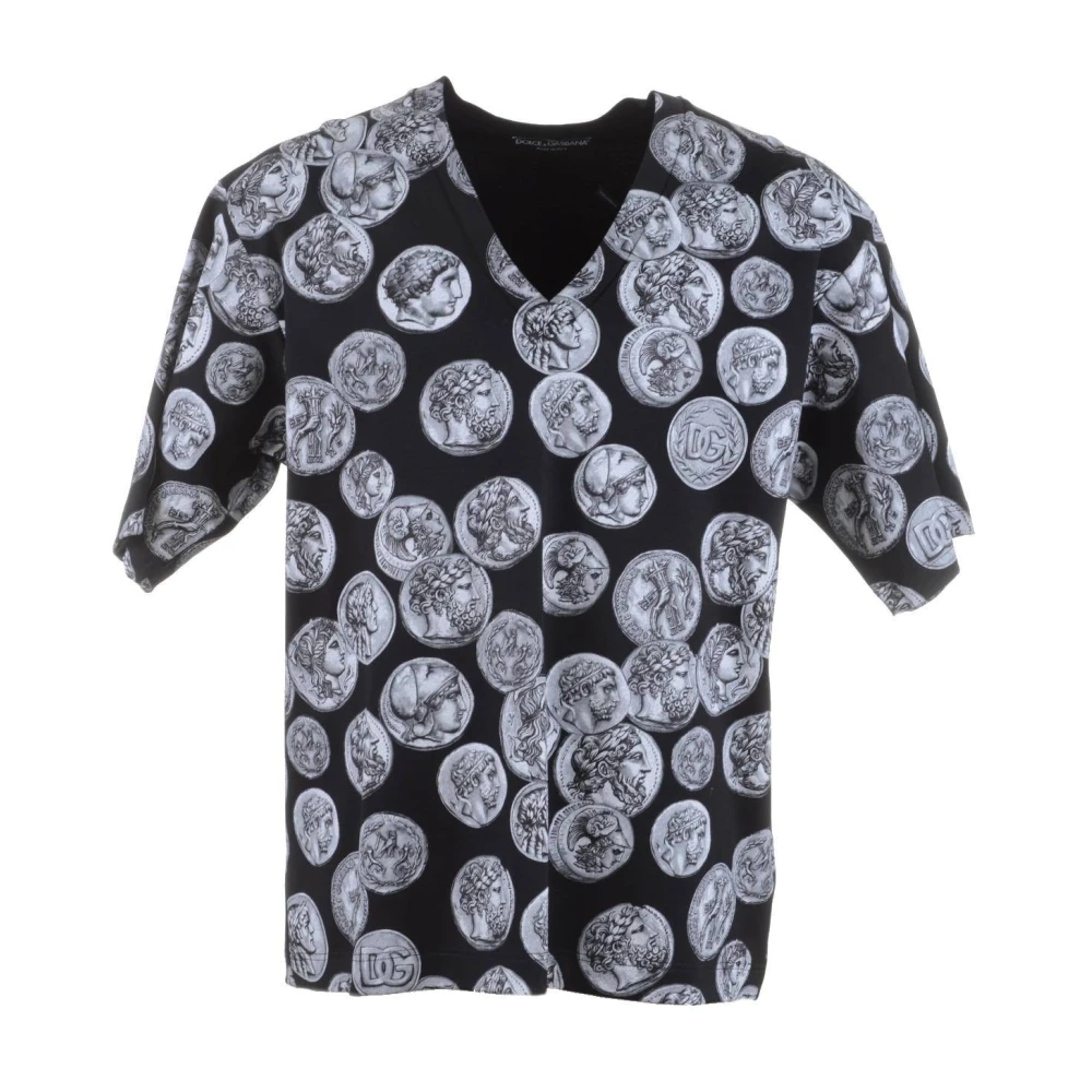 Dolce & Gabbana Heren V-hals Munten T-shirt Black Heren