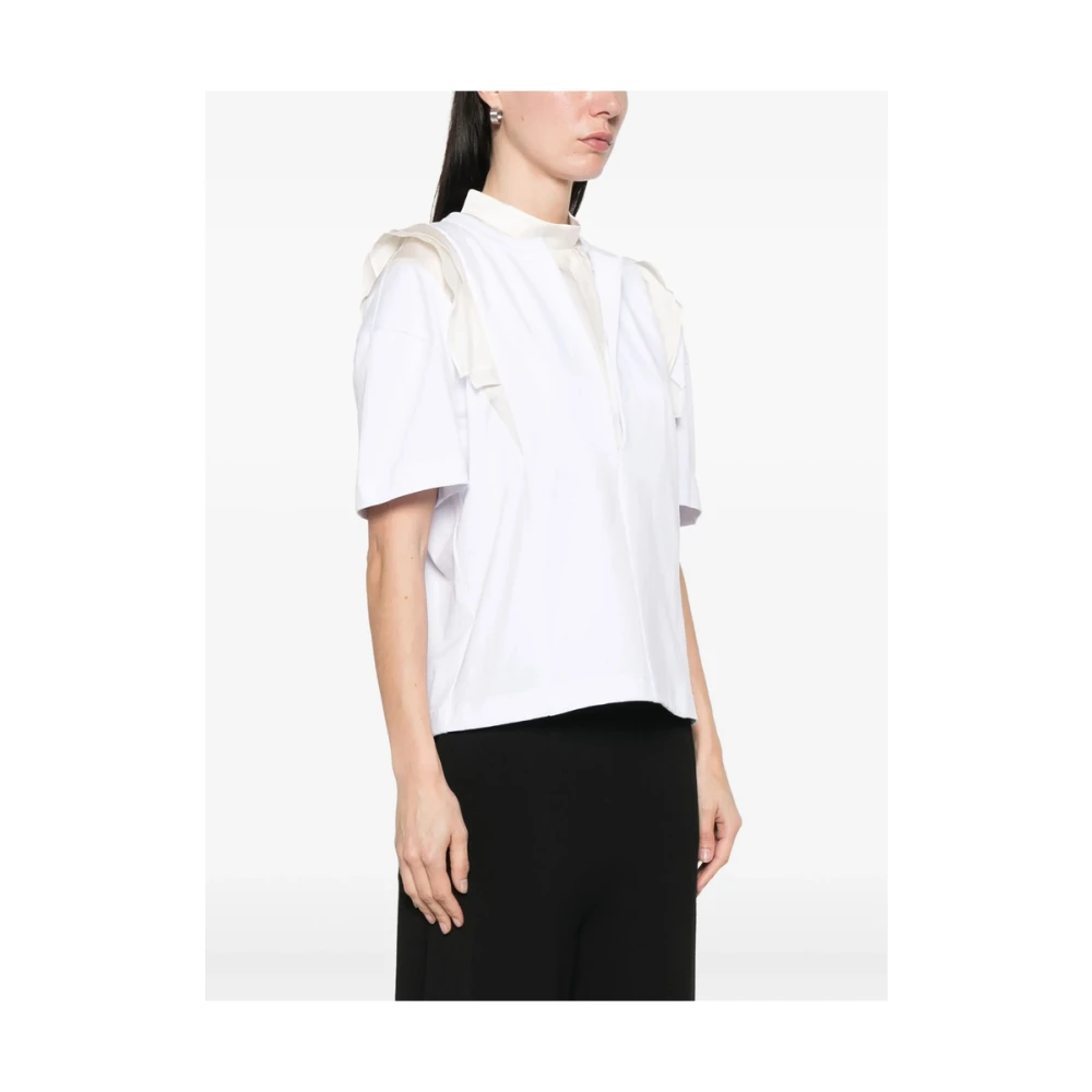 Sacai Gerimpeld Wit T-shirt met Ruffled Trim White Dames