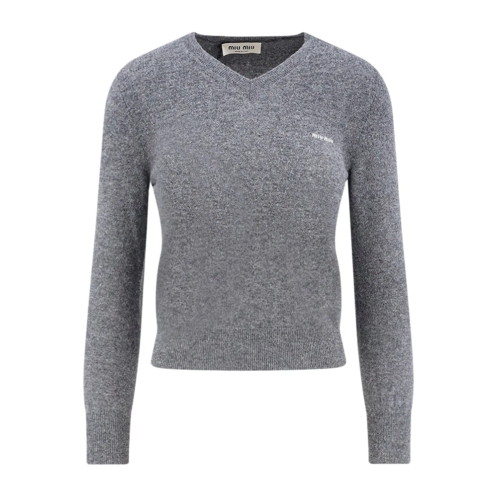 Miu Miu Slim-Fit V-Neck Jumper - Female - V-Neck Knitwear - Gray - S - Knitwear