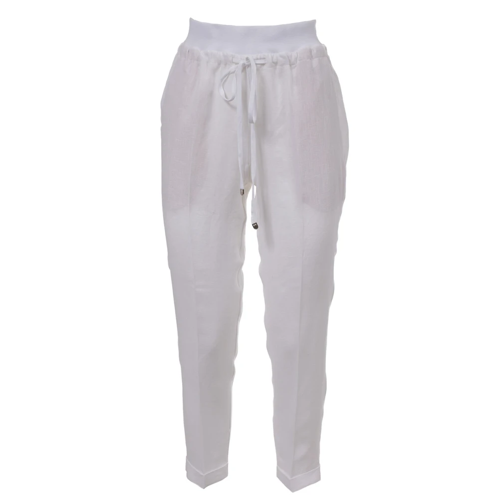 Le Tricot Perugia Linnen broek met elastische taille White Dames