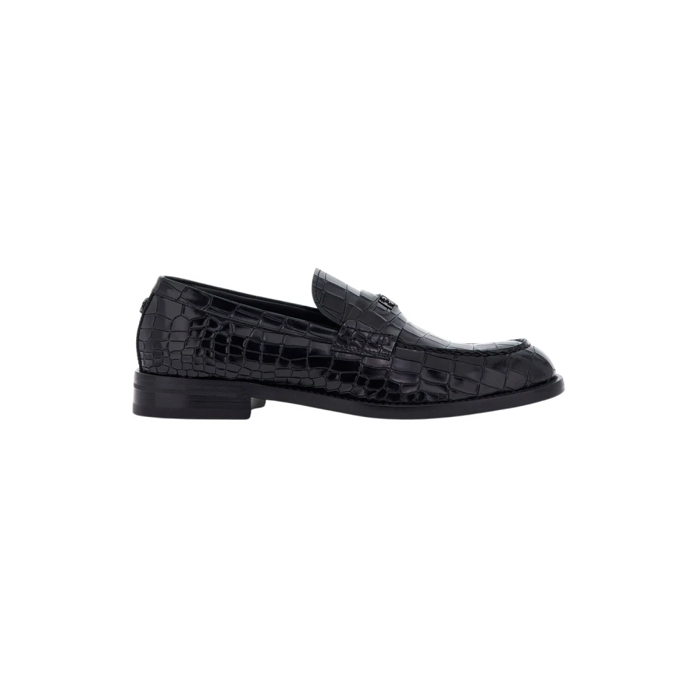 Roberto Cavalli Men's Black Crocodile-Effect Penny Loafers