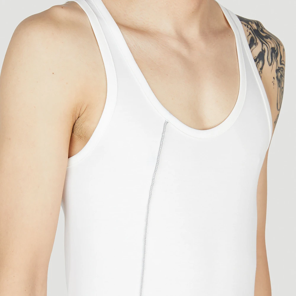 Sulvam Jersey Crewneck Mouwloze Top White Heren