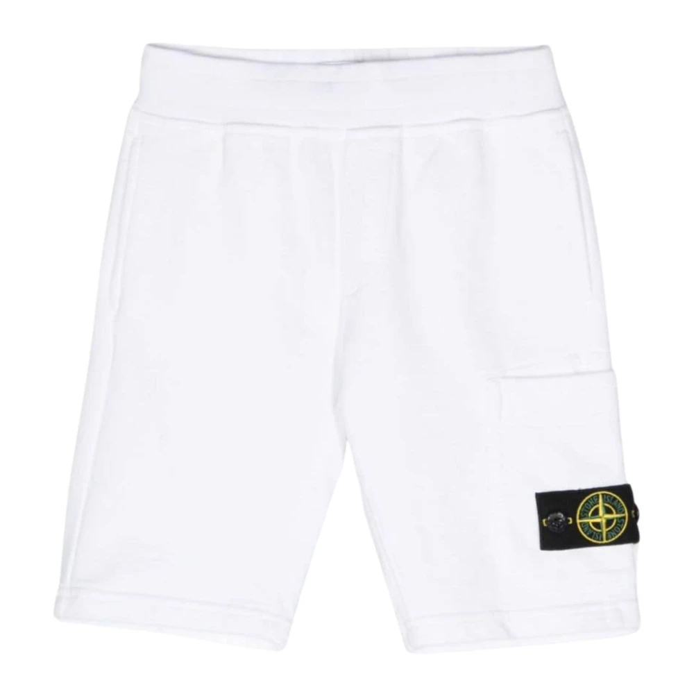 Stone Island Vita Barn Bermuda Shorts Elastisk Midja White, Pojke