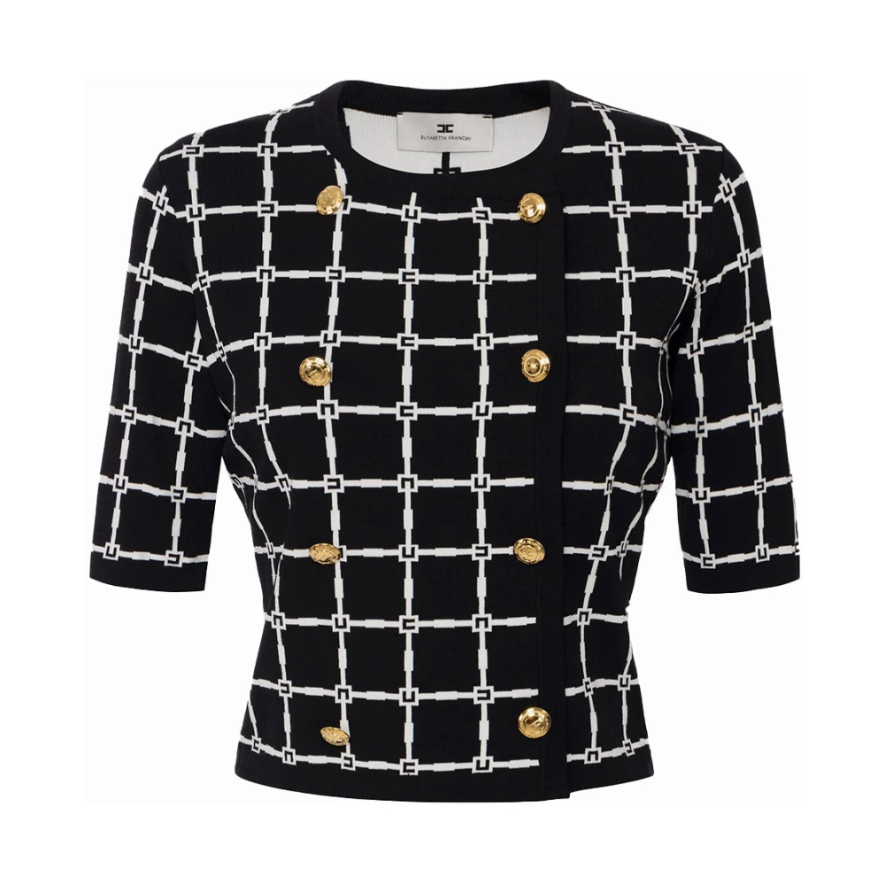 Elisabetta Franchi Jacquard Cardigan med Logo Motif Black, Dam