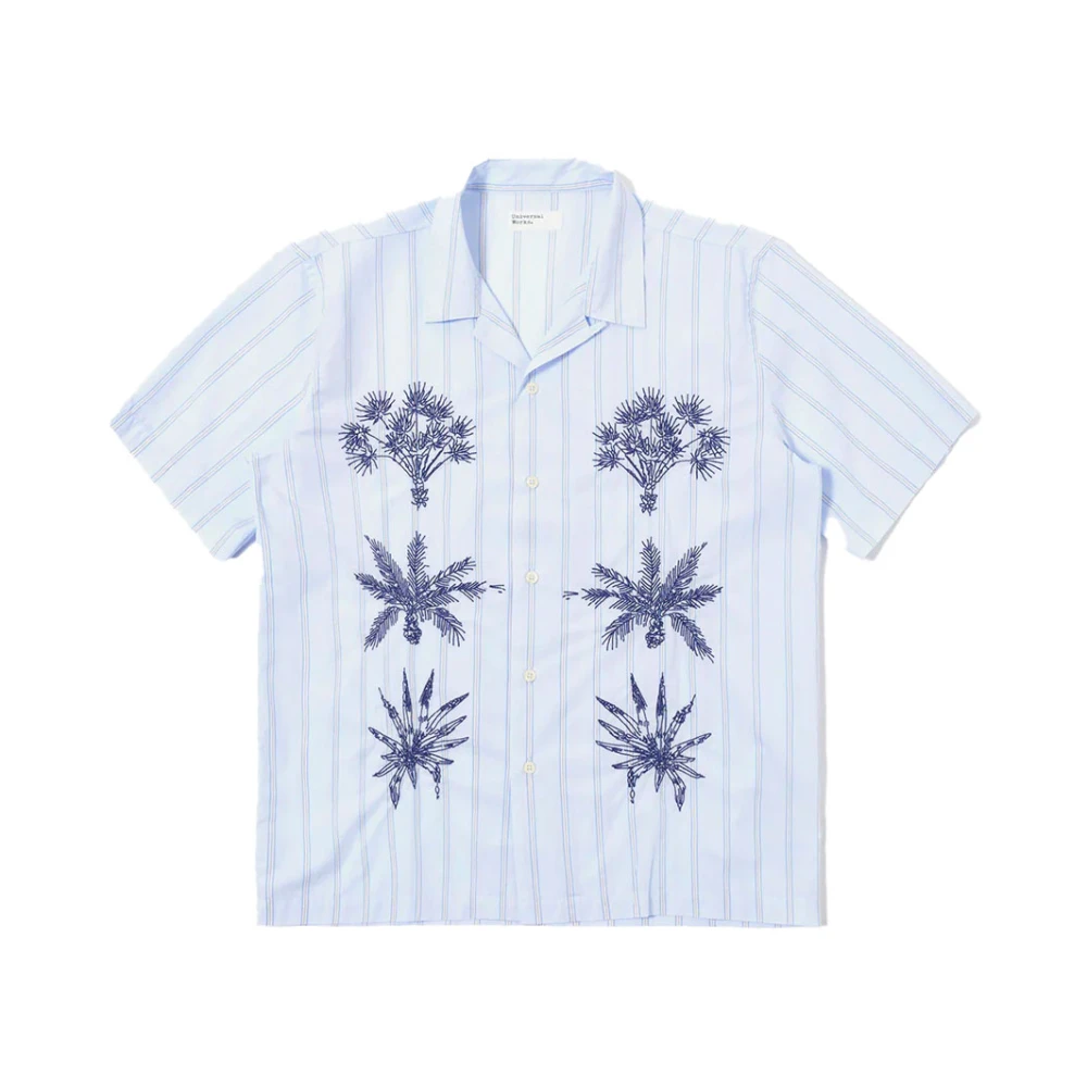 Universal Works Men's Blue Short Sleeve Shirts, L, Soft Mc Stripe Road Trip Shirt