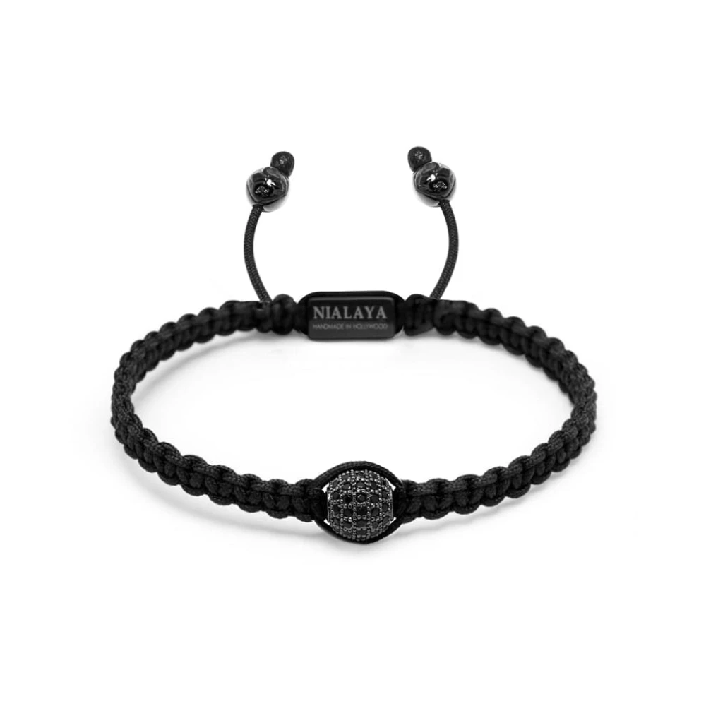 Nialaya Men's Black String Bracelet With Cz Bead
