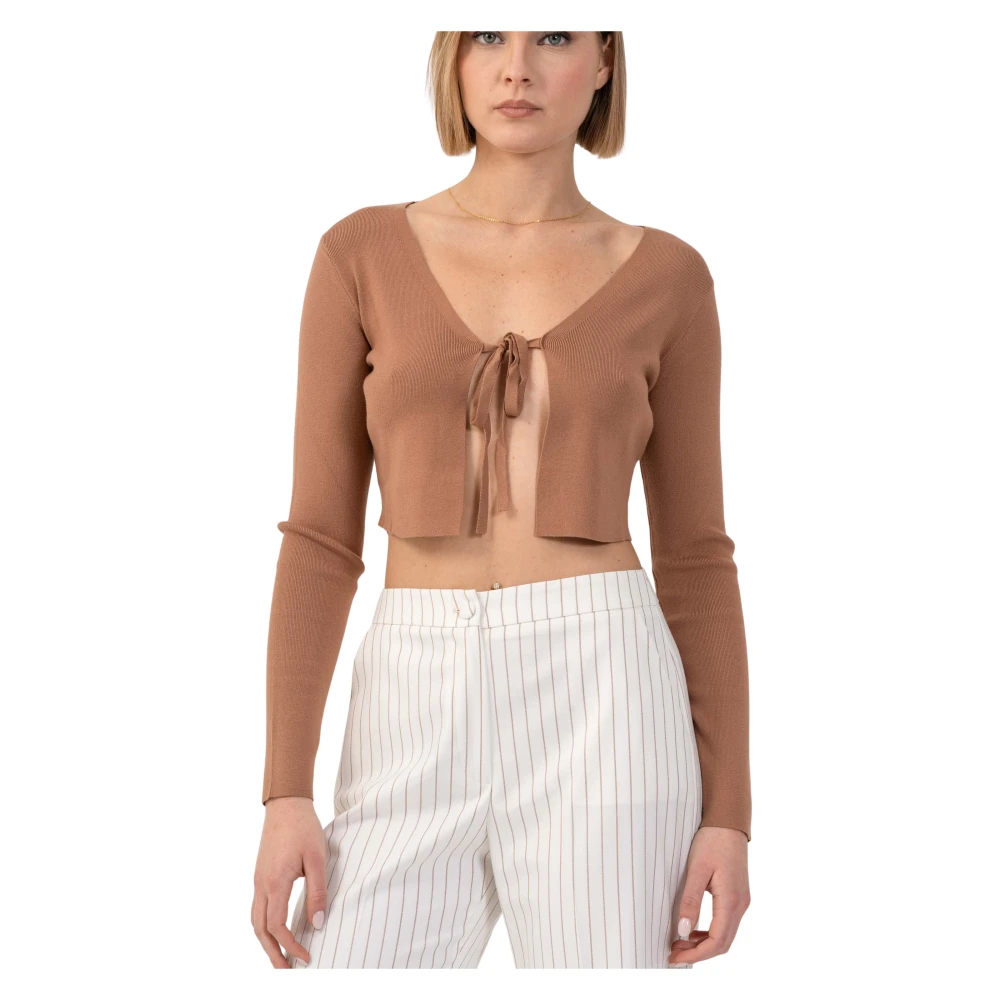 Kocca Brown Cardigans, Female, L, Chic Cropped Long Sleeved Top