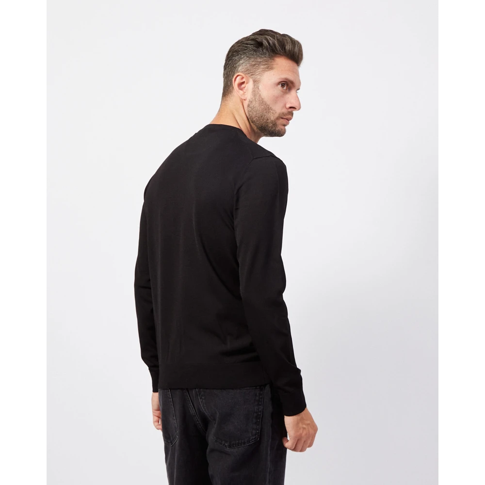 Guess Zwarte Crewneck Sweater Logo Ribbed Zoom Black Heren