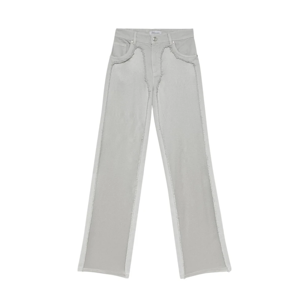 Blumarine Satijnen broek met franje denim details Gray Dames