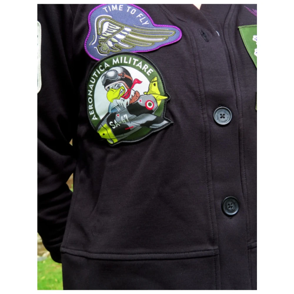 aeronautica militare Gebreide cardigan met patches Black Dames