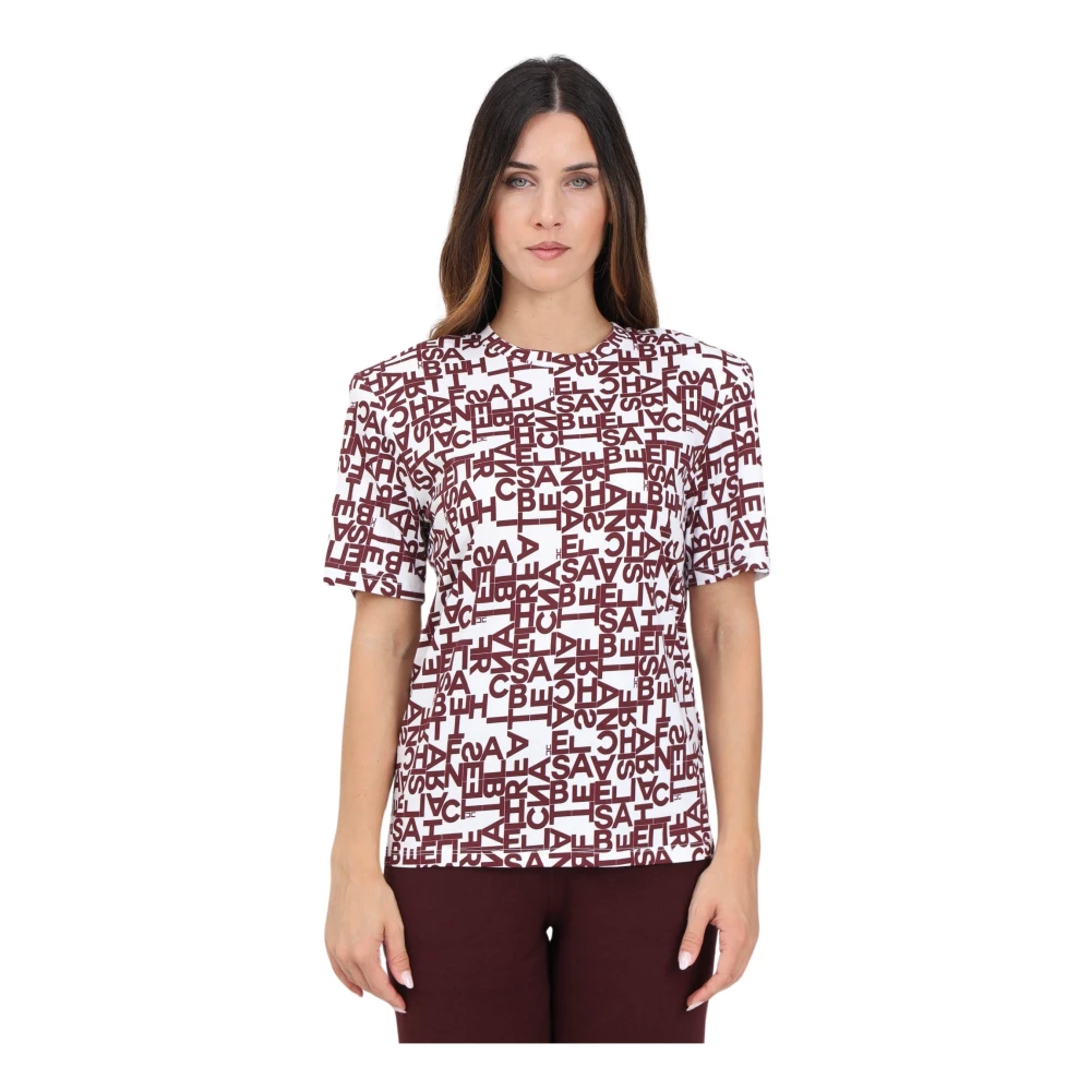 Elisabetta Franchi Witte T-shirt met korte mouwen en all-over lettering Multicolor Dames