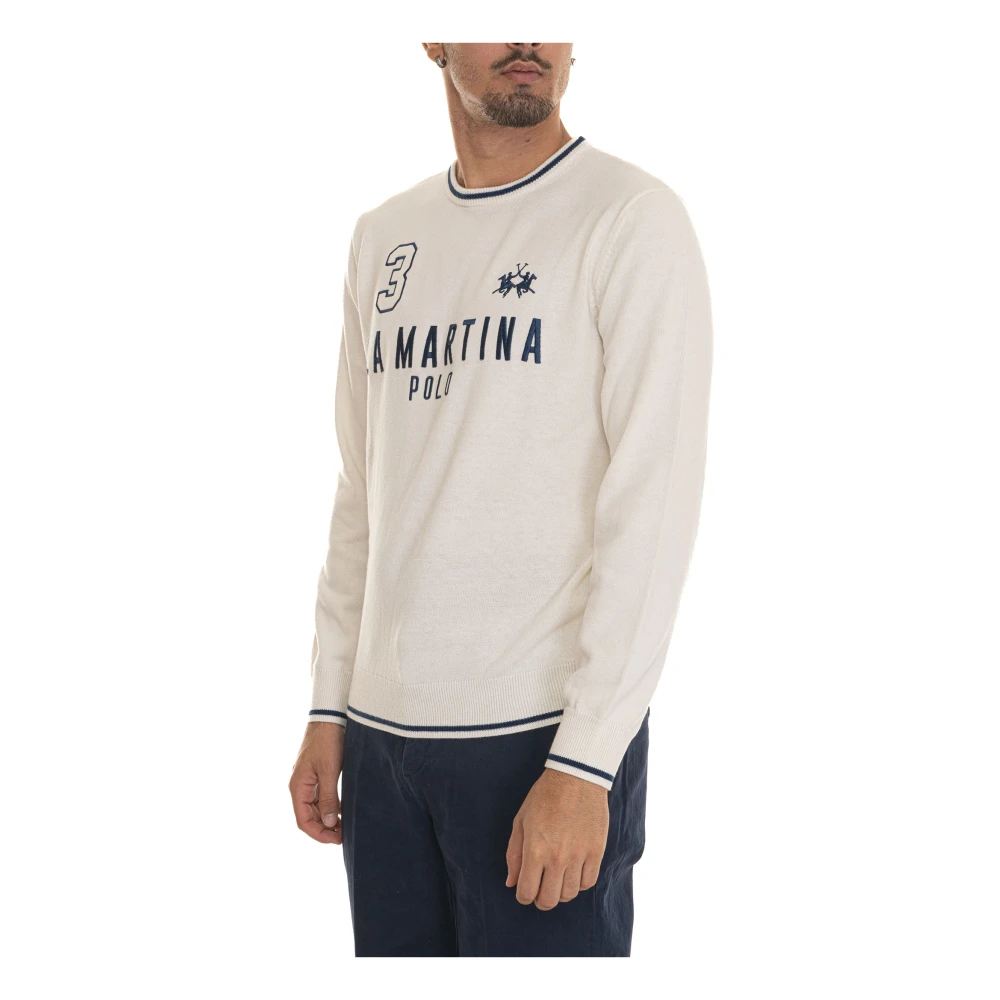 LA MARTINA Ronde hals trui met logo White Heren