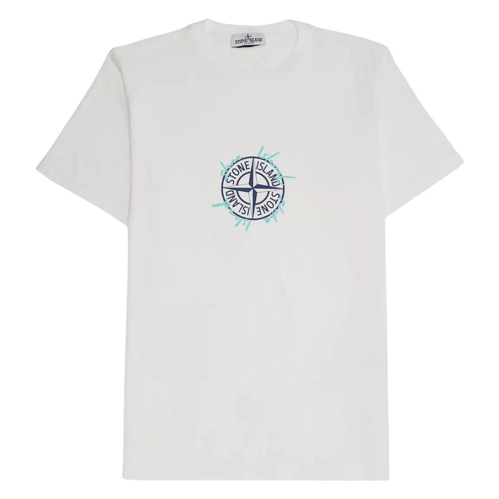 Stone Island , Kids Short Sleeve T-Shirts, Male, White, 4 Y, Compass Logo Print T-Shirt