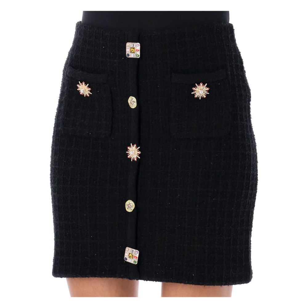 Self Portrait Zwarte Mini-rok met Juweelknopen Black Dames