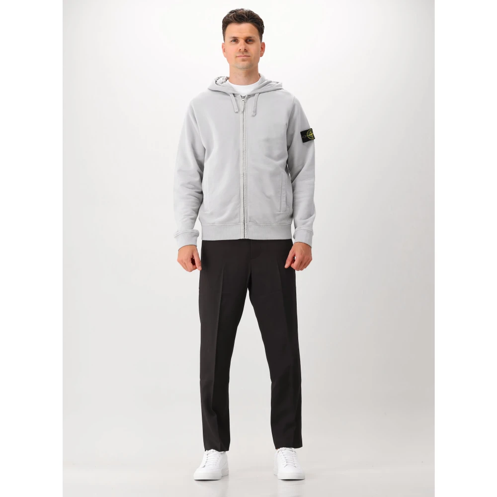 Stone Island Grijze Fleece Rits Hoodie Gray Heren