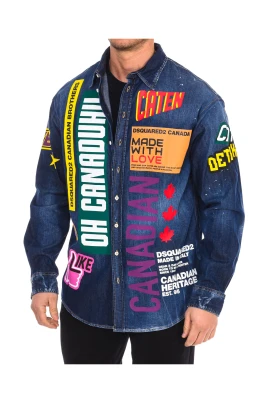Denim Långärmad Skjorta med Brand-Motiv
