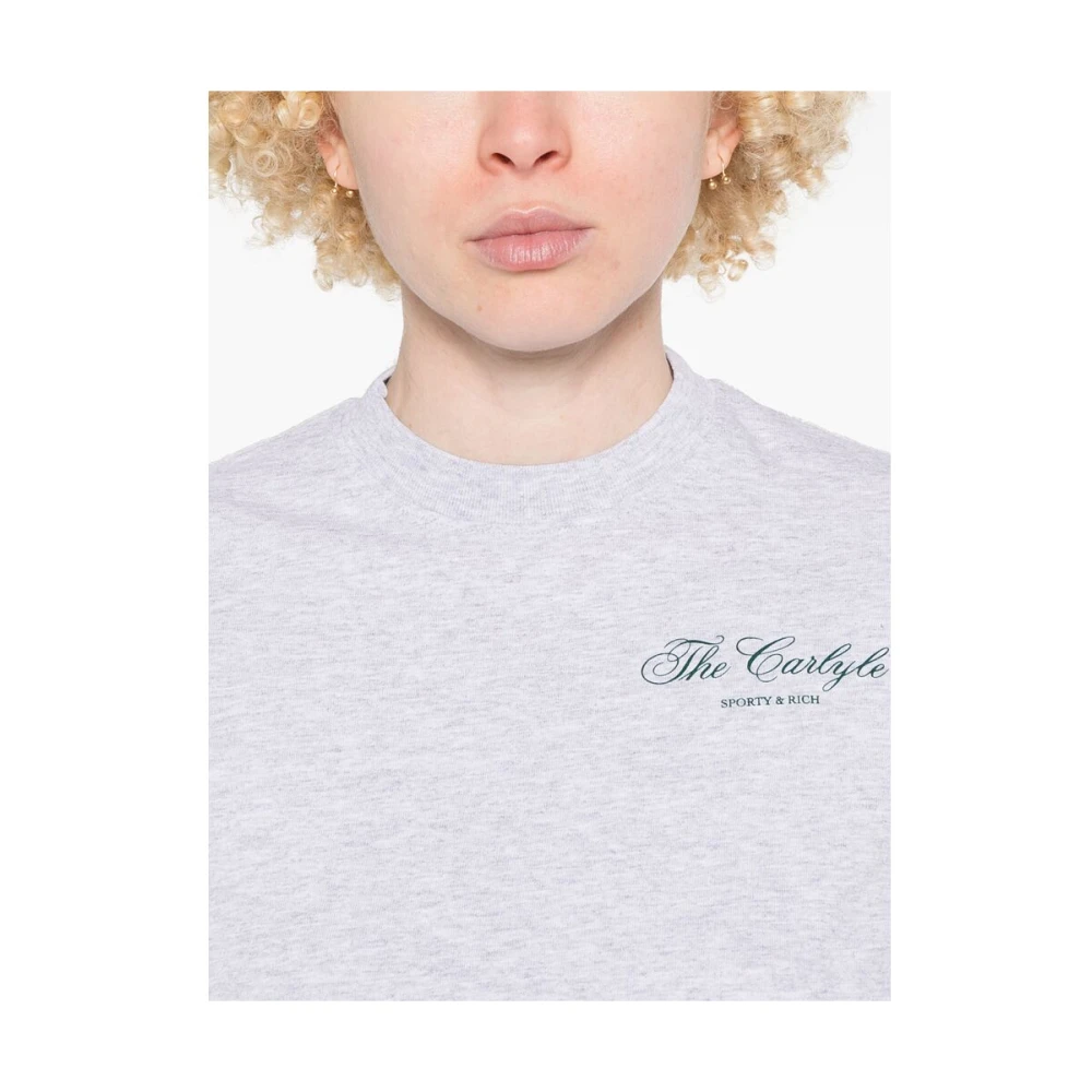 Sporty & Rich Heather Grey Logo Print Crew Neck Gray Dames