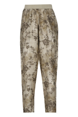 green-floral-elastic-waist-trousers