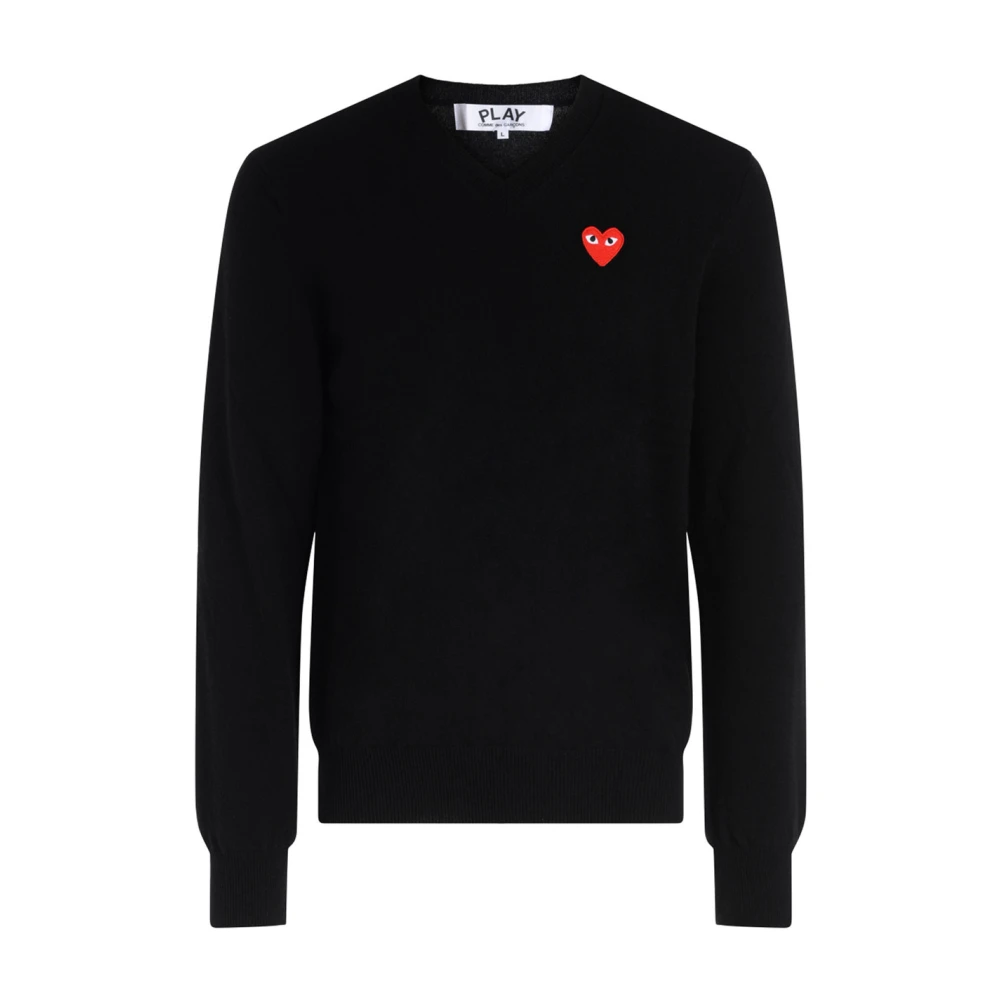 Comme des Garçons Play Zwarte V-hals trui met hartpatch Black Heren