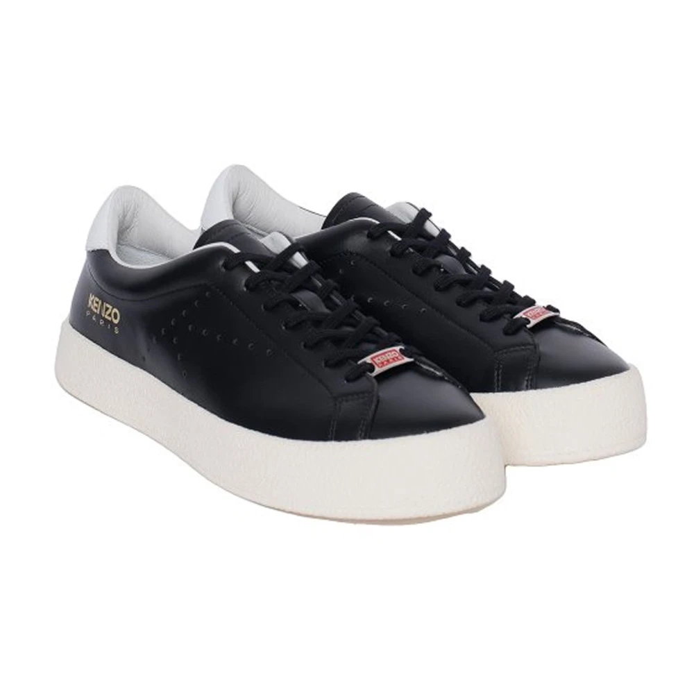 Kenzo Leren Sneakers met Geperforeerd Detail Black Heren