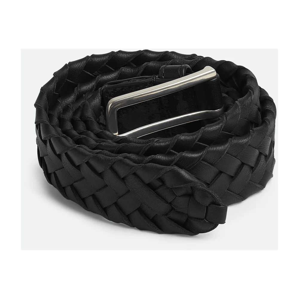 Bottega Veneta Zwart Leren Riem met Zilveren Gesp Black Heren