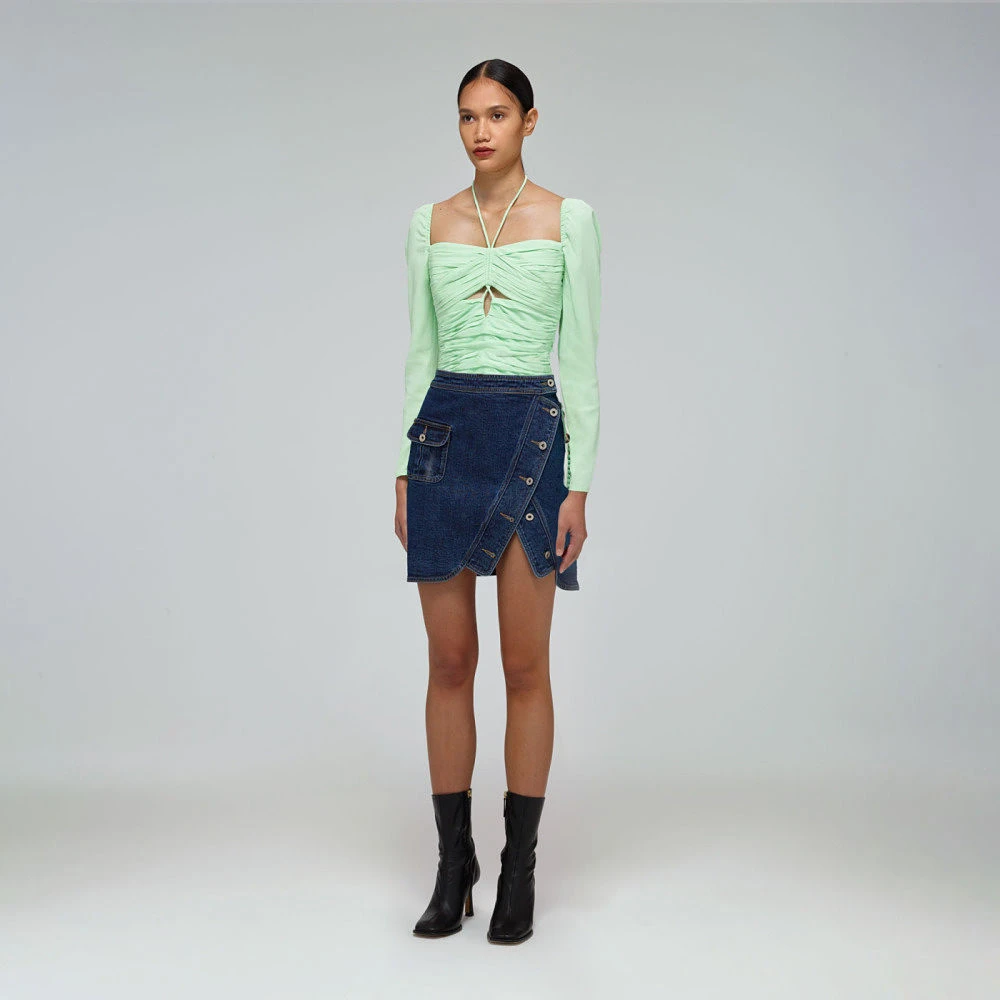 Self Portrait Spearmint Stretch Crêpe Gesneden Top Green Dames