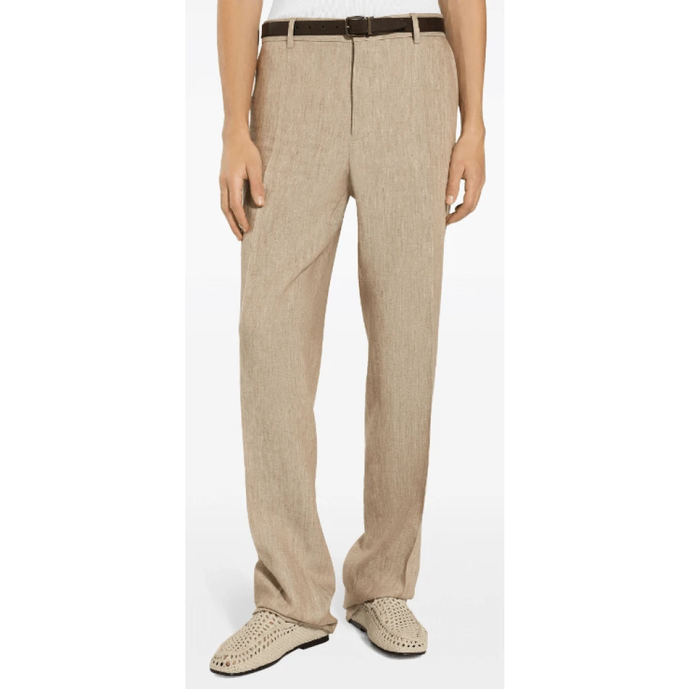 Dolce & Gabbana Beige Linnen Maatwerk Broek Persvouw Beige Heren
