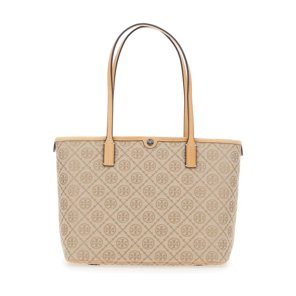 Tory Burch Beige Shopping Bags, Female, One Size, T Monogram Small Zip Tote