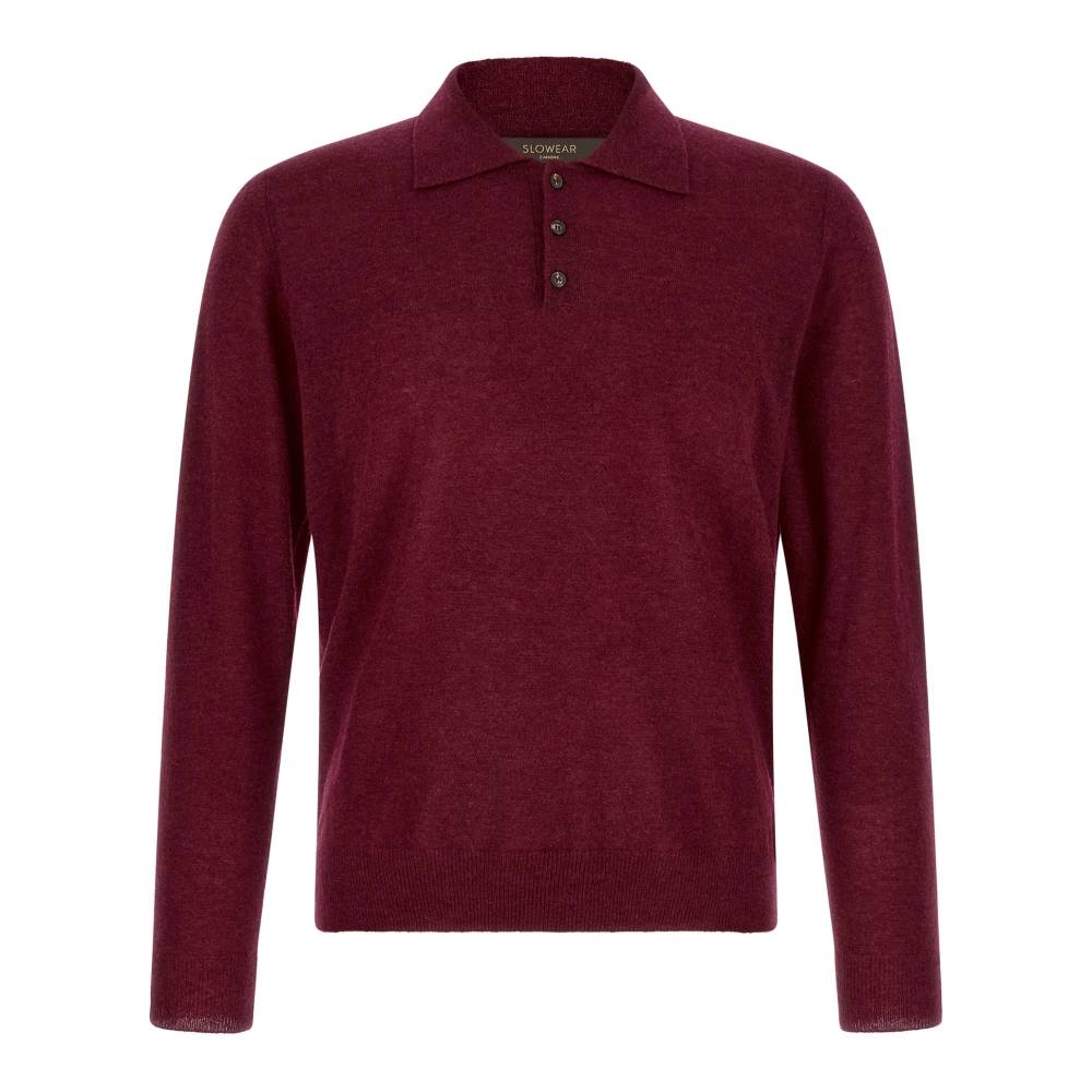 Zanone Mannelijk Rood Tops Heren, 2XL, Kasjmier, Lange Mouwen Poloshirt