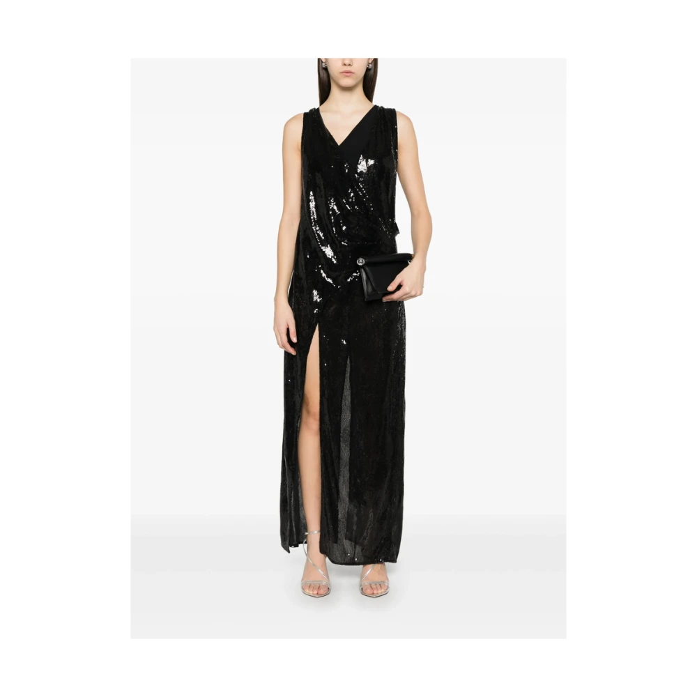 IRO Zwarte Wrap Jurk Diepe V-Hals Black Dames