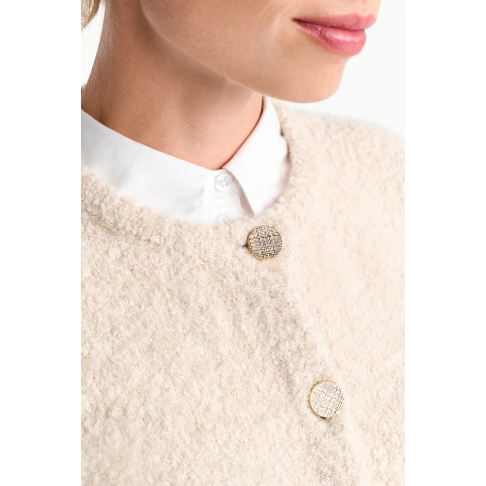 Rich & Royal Bouclé Crew Neck Cardigan Beige Dames